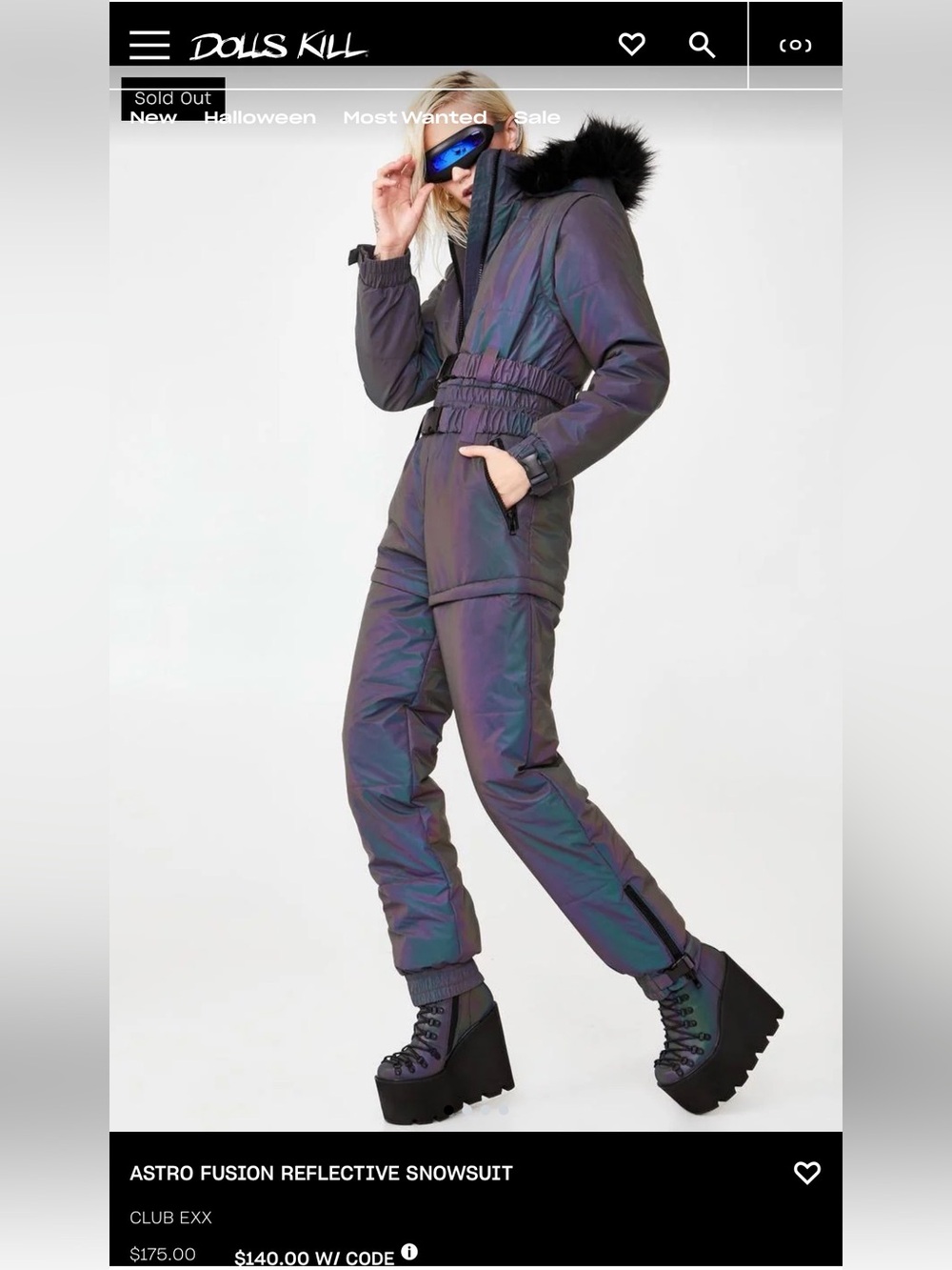 Dolls kill  Reflective Snowsuit - Iridescent Purple Jumpsuit